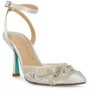 Betsey Johnson White and Silver Embellished Heels